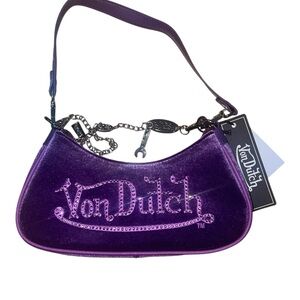 Von Dutch Purple Y2K Rhinestone Shoulder Bag Coquette Baddie